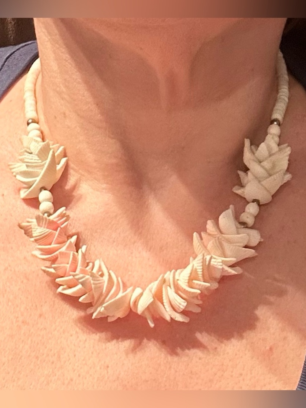 Cream Floral Layered Petal Necklace — Women's Statement Jewelry
